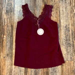 Umgee Burgundy Lace Accent Top